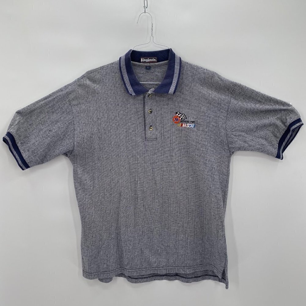 Nascar King Louie Vintage Polo Shirt Blue/White Men's Large